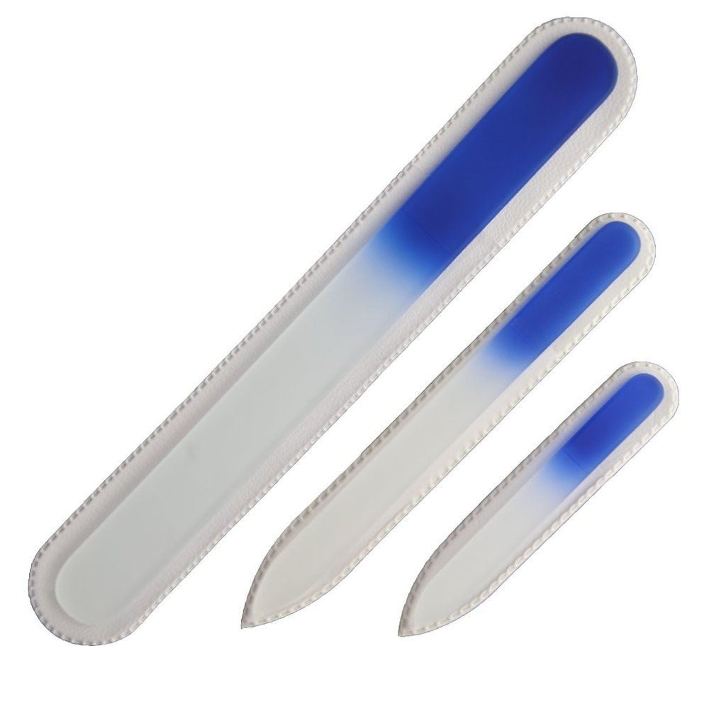 3 Pc Czech Etched Crystal Glass Blue File Set